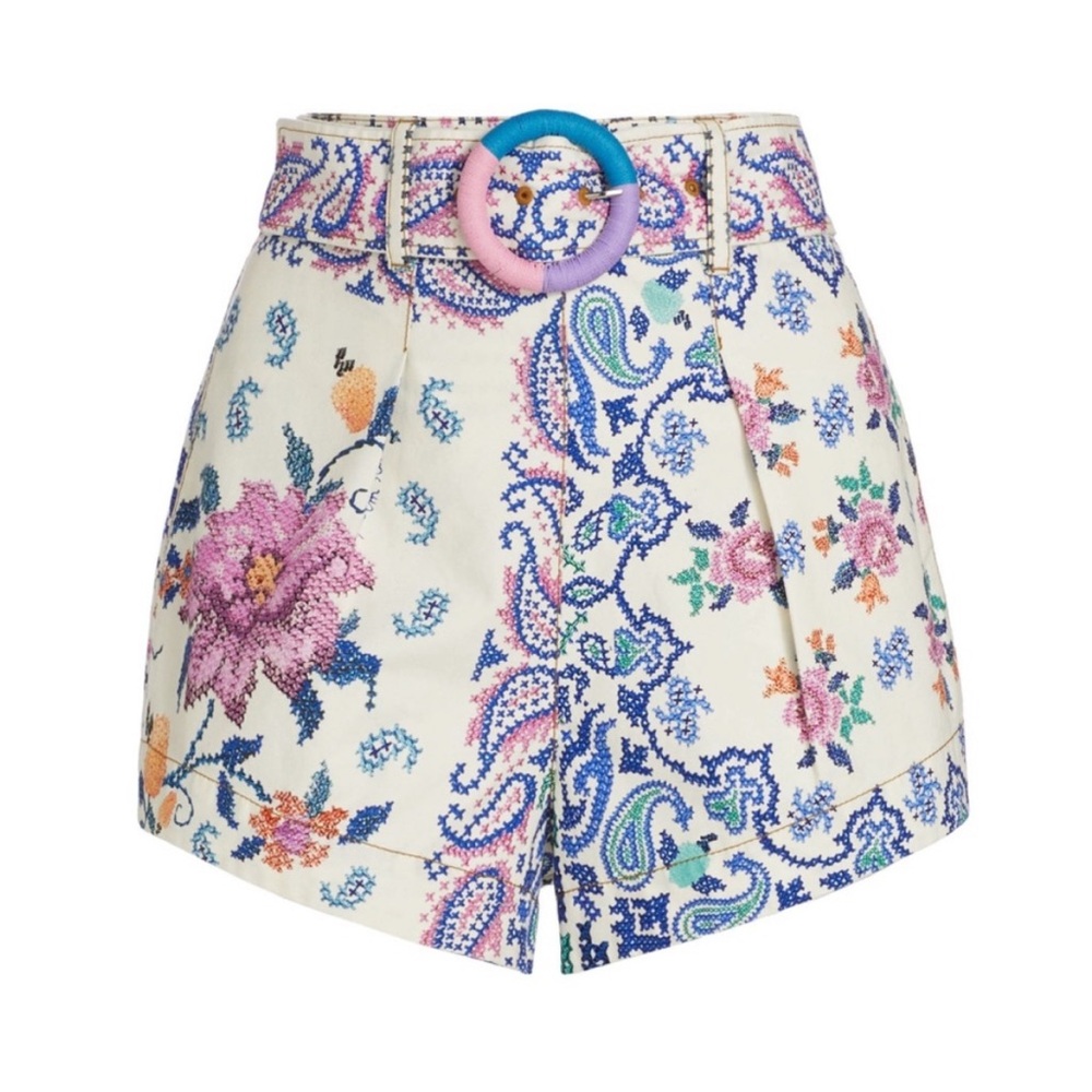 Farm Rio Women’s Romantic Bandanas Belted Shorts size L High Waist Cotton Floral